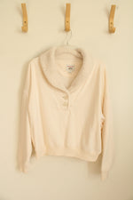 American Eagle Cream Cropped Oversized Sweatshirt with Sherpa Collar | M