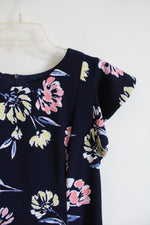 JH Navy Floral Ruffled Sleeve Dress | 14
