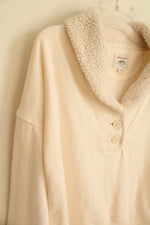 American Eagle Cream Cropped Oversized Sweatshirt with Sherpa Collar | M