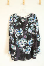 Chaus New York Purple Floral Bell Sleeve Tunic Blouse | L