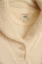 American Eagle Cream Cropped Oversized Sweatshirt with Sherpa Collar | M