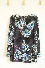 Chaus New York Purple Floral Bell Sleeve Tunic Blouse | L