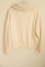 American Eagle Cream Cropped Oversized Sweatshirt with Sherpa Collar | M