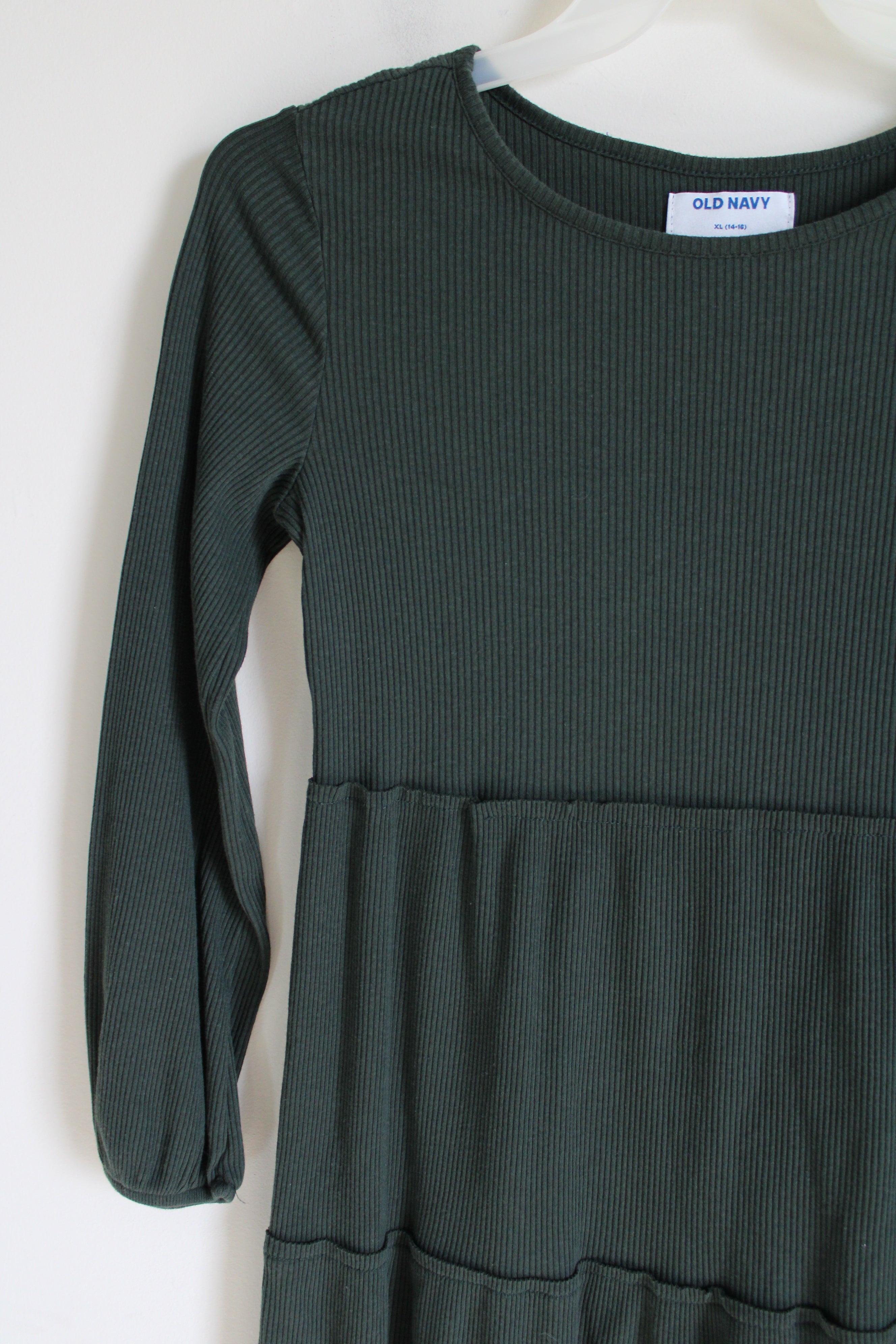 Old Navy Green Rib Tiered Dress | Youth XL (14/16)