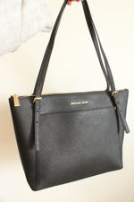 Michael Kors Black Leather Voyager Top-Zip Tote