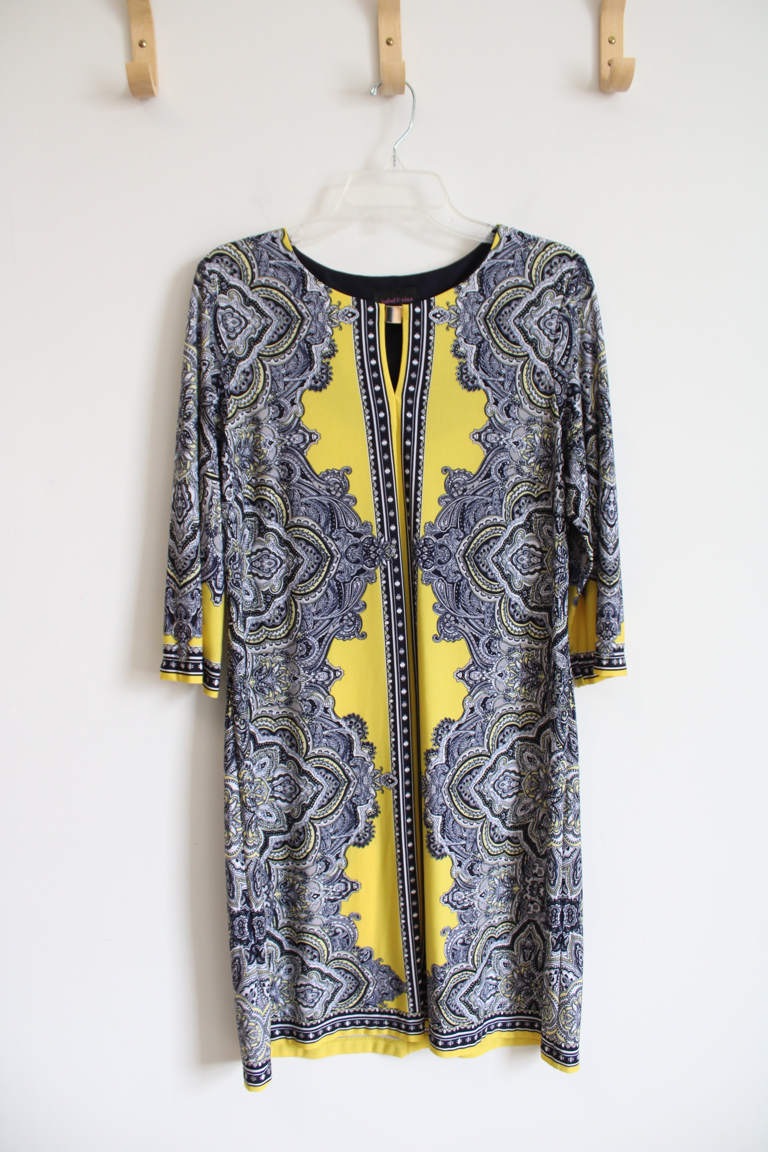 Isabel & Nina Navy Yellow & White Patterned Dress | L