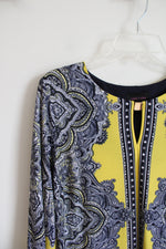 Isabel & Nina Navy Yellow & White Patterned Dress | L