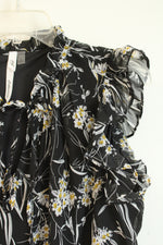NY Collection Black Floral Flutter Sleeve Shirt | XL
