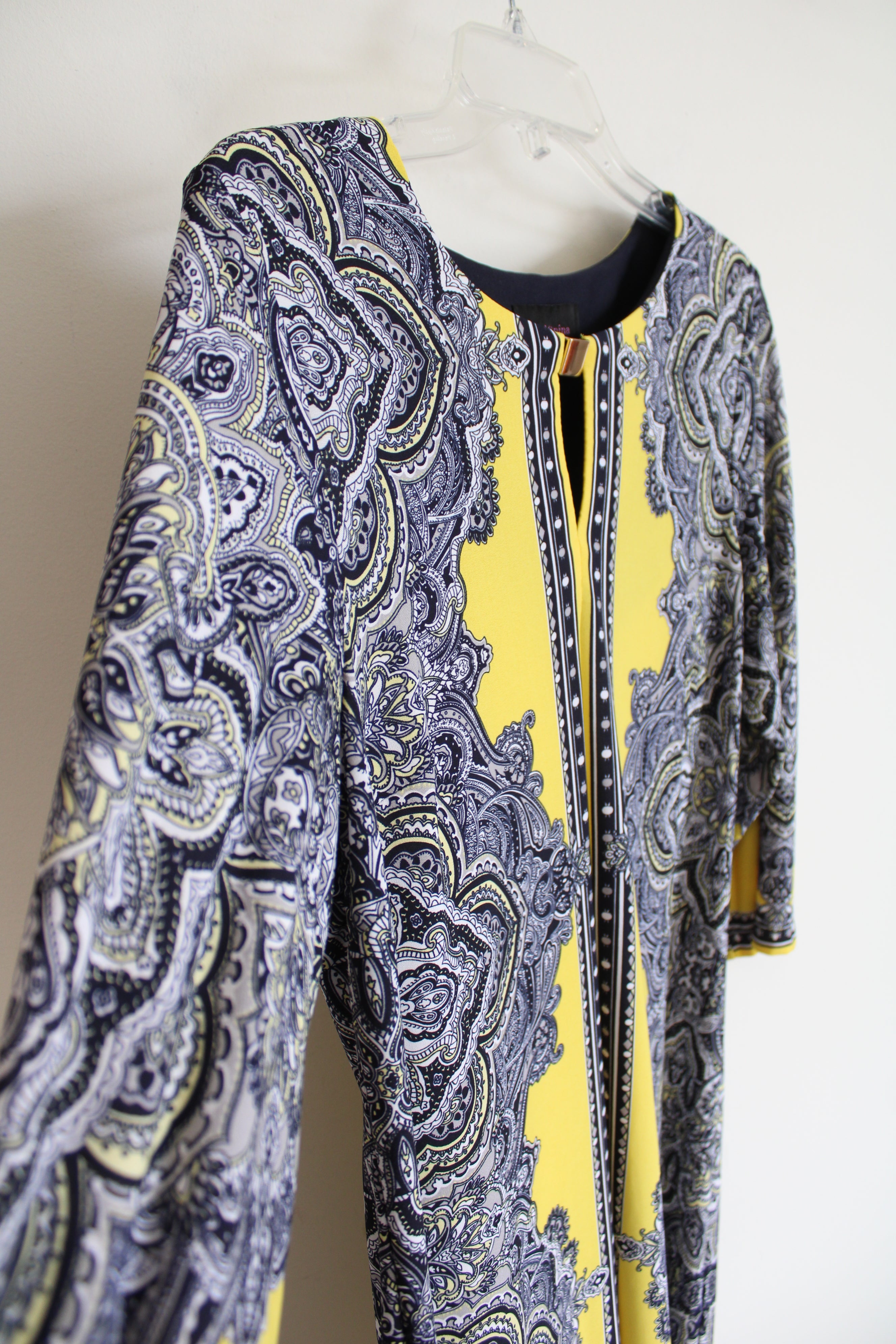 Isabel & Nina Navy Yellow & White Patterned Dress | L