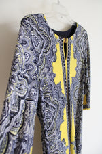 Isabel & Nina Navy Yellow & White Patterned Dress | L