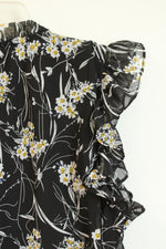 NY Collection Black Floral Flutter Sleeve Shirt | XL