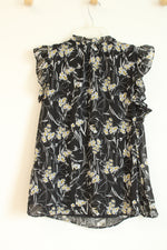 NY Collection Black Floral Flutter Sleeve Shirt | XL