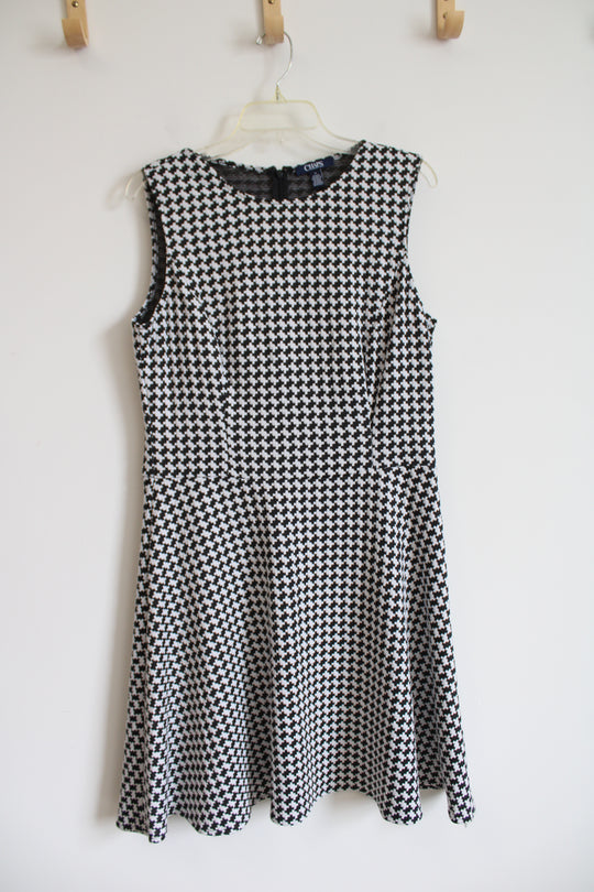 Chaps Black & White Patterned Fit & Flare Dress | 12