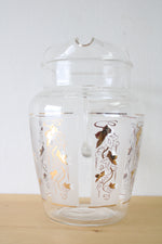 Anchor Hocking Gold Ivy Frosted Paneled Clear Glass Pitcher