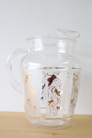 Anchor Hocking Gold Ivy Frosted Paneled Clear Glass Pitcher