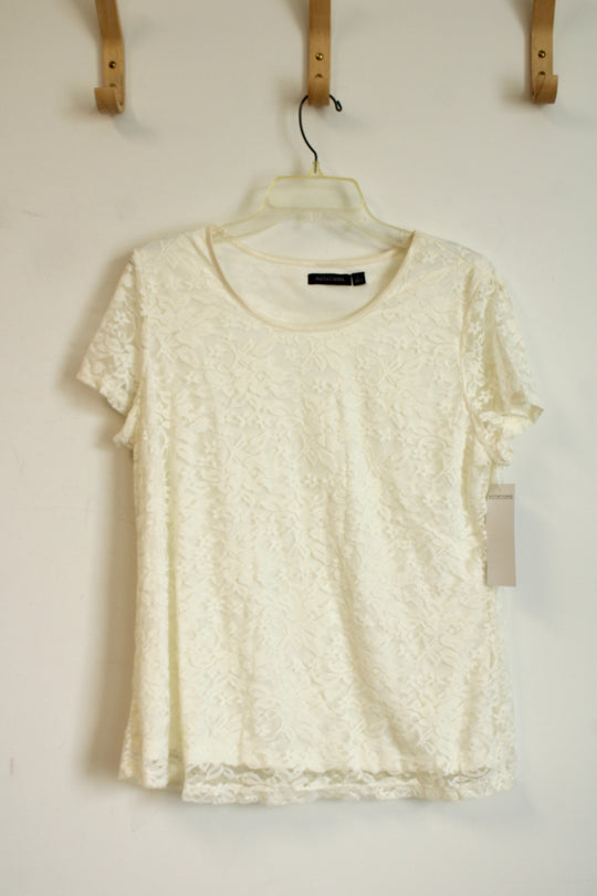 NEW Notations Lined Cream Floral Short Sleeved Top | L