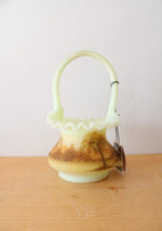 Fenton Custard Yellow Log Cabin Ruffled Edge Glass Basket