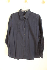 J. Crew Navy Blue Cotton Texture Striped LS Button-down Shirt | L