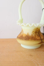 Fenton Custard Yellow Log Cabin Ruffled Edge Glass Basket