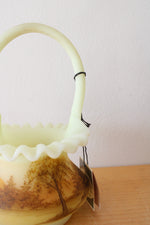 Fenton Custard Yellow Log Cabin Ruffled Edge Glass Basket