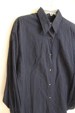 J. Crew Navy Blue Cotton Texture Striped LS Button-down Shirt | L