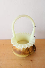 Fenton Custard Yellow Log Cabin Ruffled Edge Glass Basket
