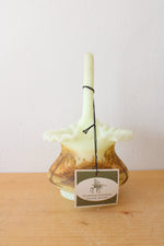 Fenton Custard Yellow Log Cabin Ruffled Edge Glass Basket