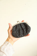 Coach Vintage Black Jacquard Coin Purse with Kiss-Lock Closure