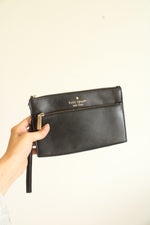 Kate Spade New York Black Leather Staci Medium Wristlet with Exterior Zipper