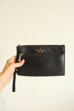 Kate Spade New York Black Leather Staci Medium Wristlet with Exterior Zipper
