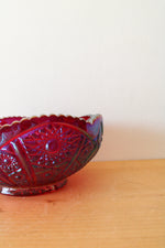 Vintage Iridescent Sunset Ruby Red Carnival Glass Ribbed Edge Bowl