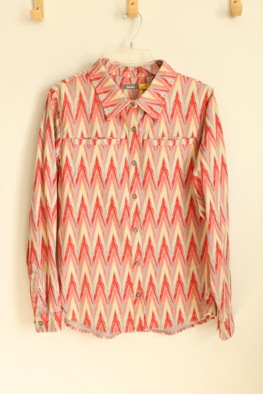 Cabela's Red Yellow and Gray Zigzag Printed LS Button-down Flannel Shirt | M