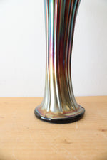 Vintage Iridescent Carnival Ribbed Glass Vase | 10.5"