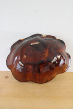 Scalloped Edge Brown & Green Swirl Glazed Oval Bowl