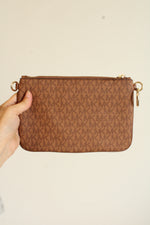 Michael Kors Light Brown Logo Print Pouchette with Gold Hardware