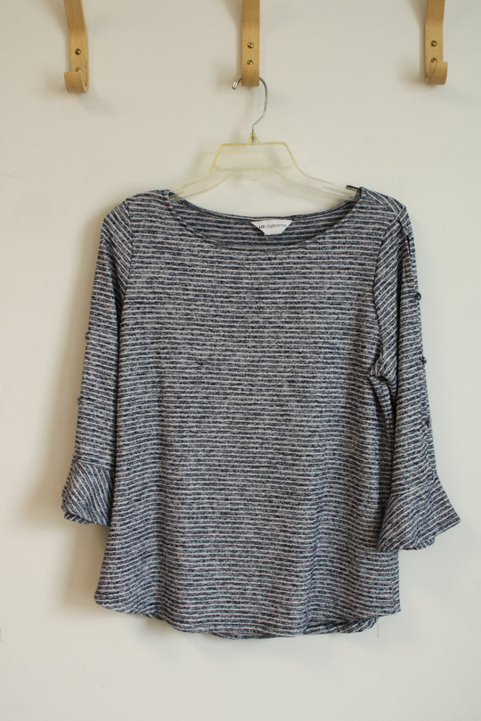 Liz Claiborne Navy Stripes Bell Sleeve Blouse | M