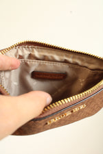 Michael Kors Light Brown Logo Print Pouchette with Gold Hardware