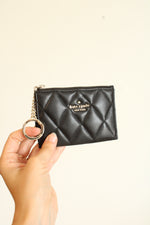 Kate Spade Black Quilted Leather Carey Card Holder with Keychain Ring