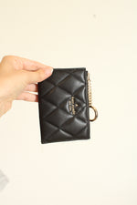 Kate Spade Black Quilted Leather Carey Card Holder with Keychain Ring