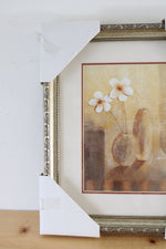 Brown & Orange White Flower Framed Painting