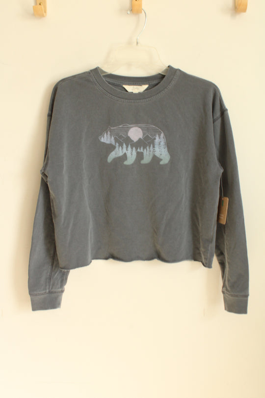 NEW Bixby Gray Cropped LS Shirt with Bear Graphic | XL