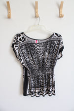 Heart Soul Black & White Leopard Print Cinched Waist Top | S