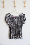 Heart Soul Black & White Leopard Print Cinched Waist Top | S