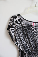 Heart Soul Black & White Leopard Print Cinched Waist Top | S