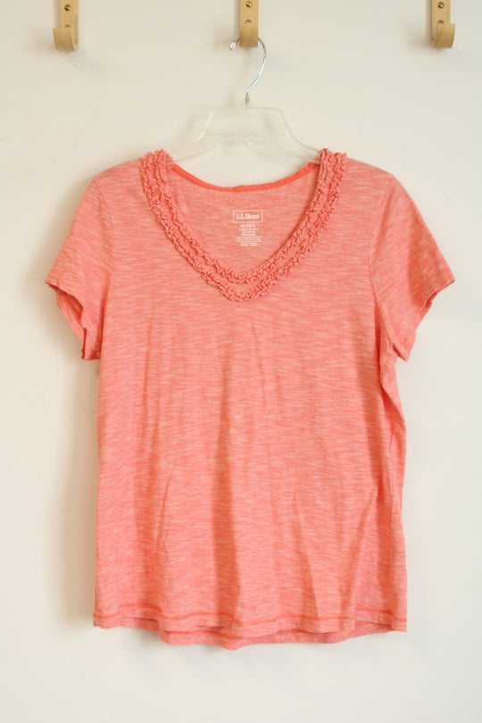L.L. Bean Coral Double Ruffle Scoop Neck Short Sleeve Top | MED