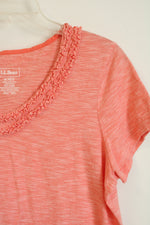 L.L. Bean Coral Double Ruffle Scoop Neck Short Sleeve Top | MED