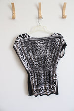 Heart Soul Black & White Leopard Print Cinched Waist Top | S