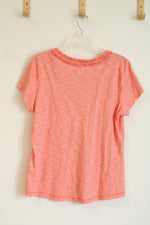 L.L. Bean Coral Double Ruffle Scoop Neck Short Sleeve Top | MED