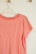 L.L. Bean Coral Double Ruffle Scoop Neck Short Sleeve Top | MED