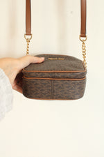 Michael Kors Brown Logo Print Medium Jet Set Travel Crossbody Bag